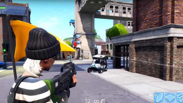 Skjermdump av spillet Fortnite. Bildet viser en spillfigur som skyter.