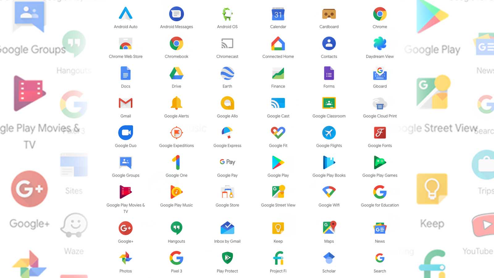 Montasje av appene til Google.
