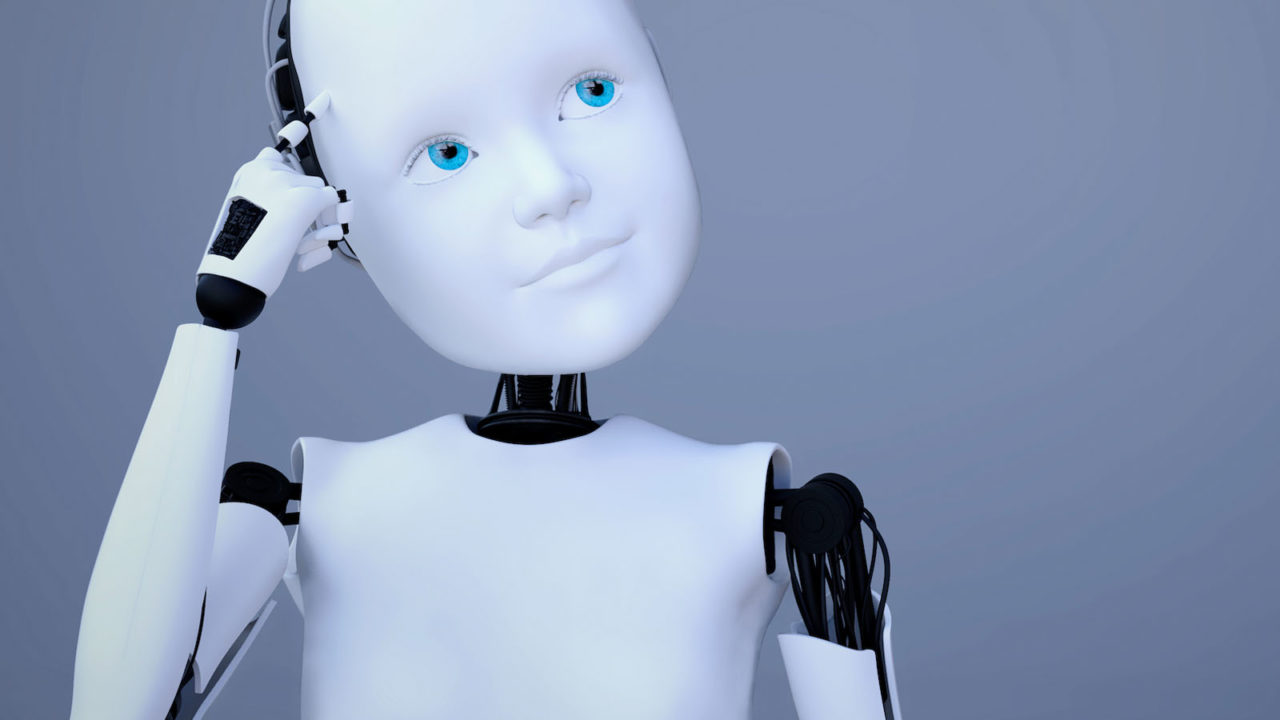 Foto: Shutterstock / Sarah Holmlund. Bildet viser en robot som ser ut som et barn.