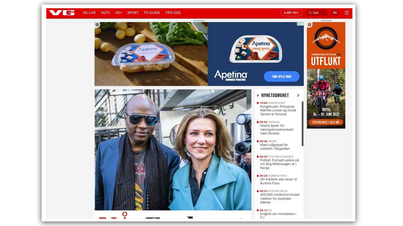 Bildet viser et utsnitt av VG.