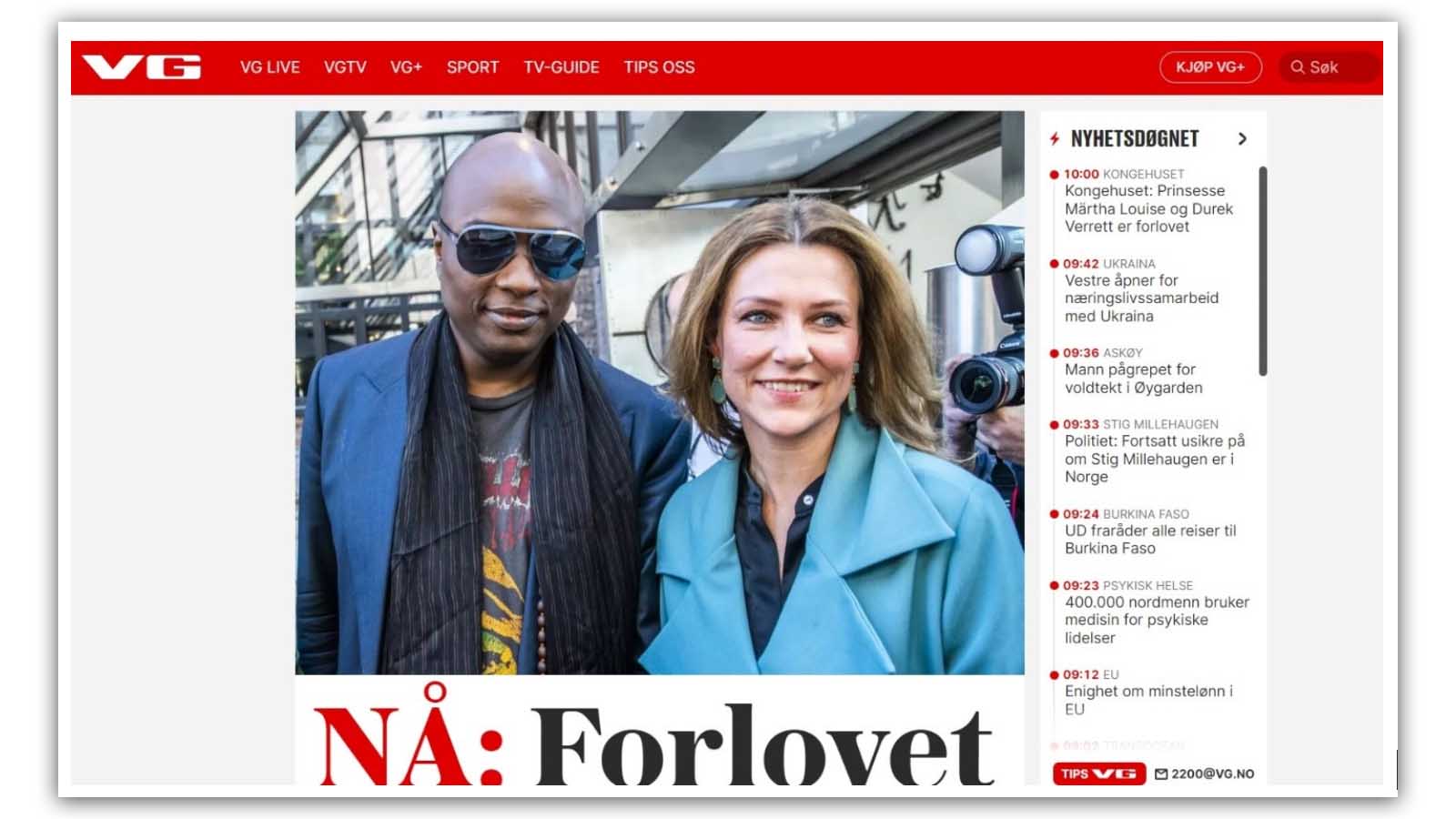 Bildet viser et utsnitt av avisen VG.