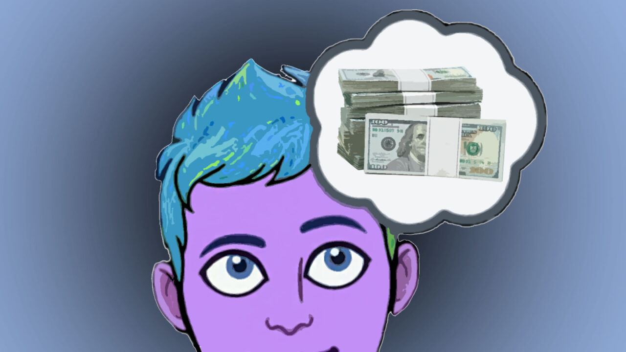 Foto: Barnevakten. Bildet viser My AI-figuren med en tankeboble som inneholder penger.